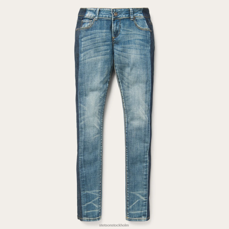 Stetson kvinnor Jeans med smal passform med randiga ben LLFB519 kläder blå