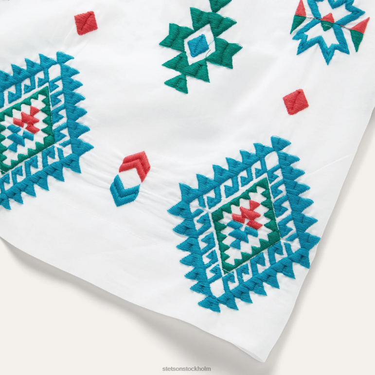 Stetson kvinnor ljus schiffli broderad gräsmatta klänning i bomull LLFB485 kläder vit