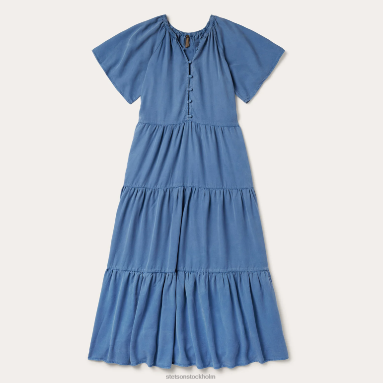 Stetson kvinnor lyocell denim lång klänning i tre våningar LLFB492 kläder blå