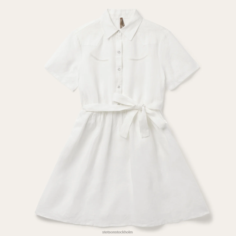 Stetson kvinnor tonal randig skjortklänning i linne LLFB487 kläder vit