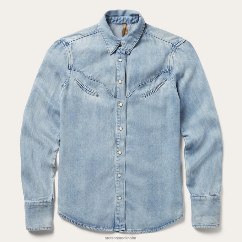 Stetson kvinnor böjd topp i västern denim i ok LLFB464 kläder blå