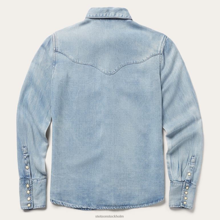 Stetson kvinnor böjd topp i västern denim i ok LLFB464 kläder blå