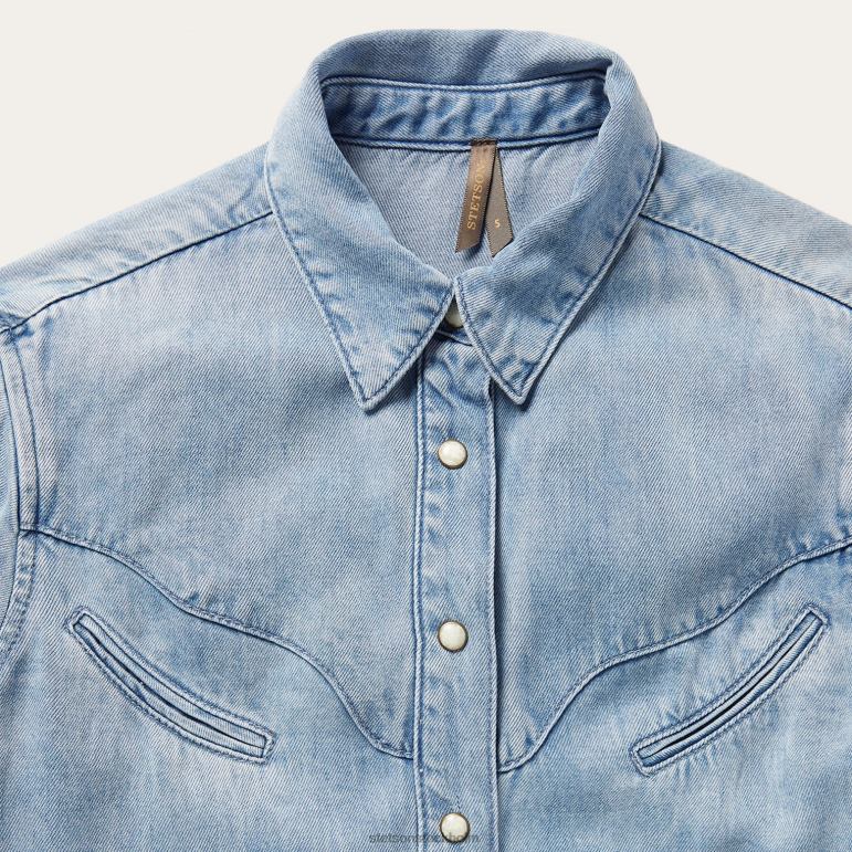 Stetson kvinnor böjd topp i västern denim i ok LLFB464 kläder blå