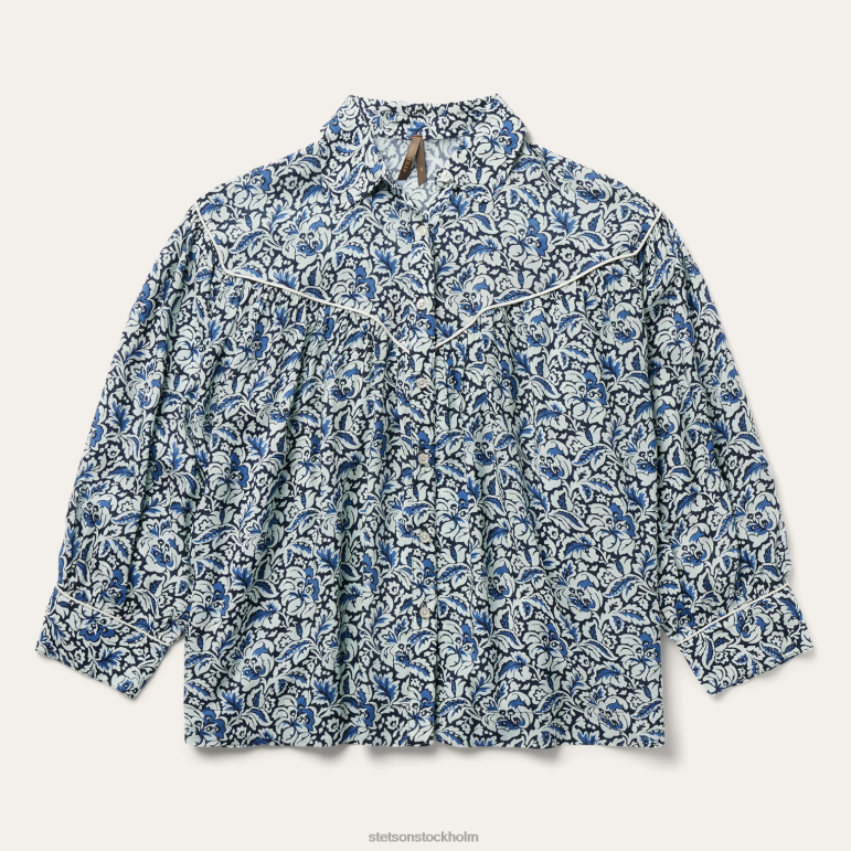 Stetson kvinnor blus med indigo tapettryck LLFB441 kläder blå