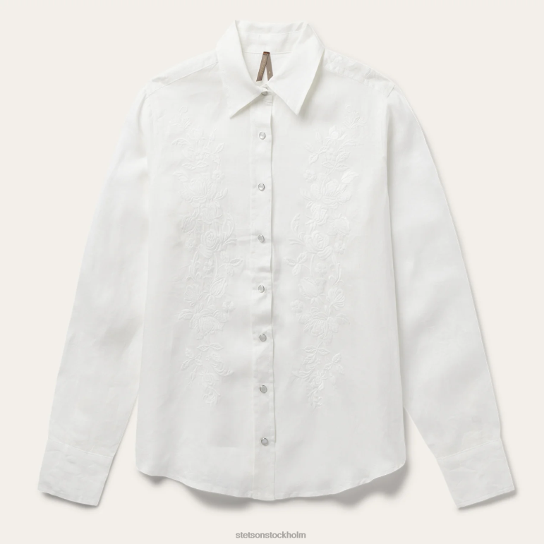 Stetson kvinnor broderad tonal randig linneblus LLFB428 kläder vit