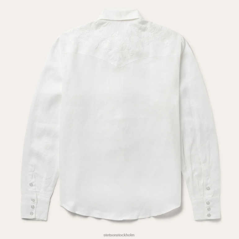 Stetson kvinnor broderad tonal randig linneblus LLFB428 kläder vit