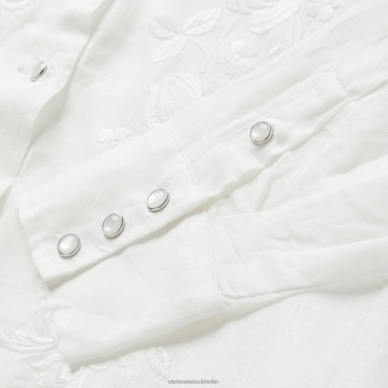 Stetson kvinnor broderad tonal randig linneblus LLFB428 kläder vit