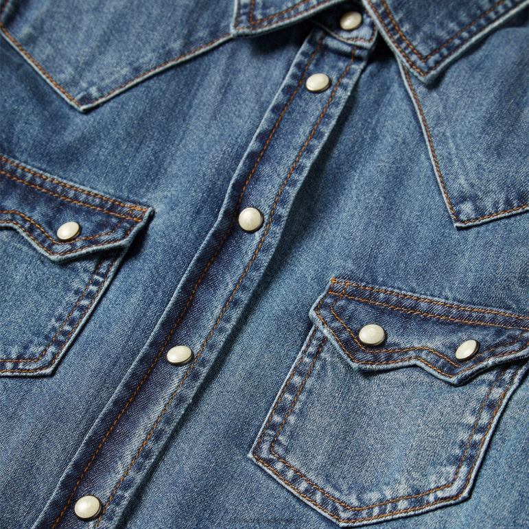 Stetson kvinnor distressed jeansskjorta LLFB430 kläder blå