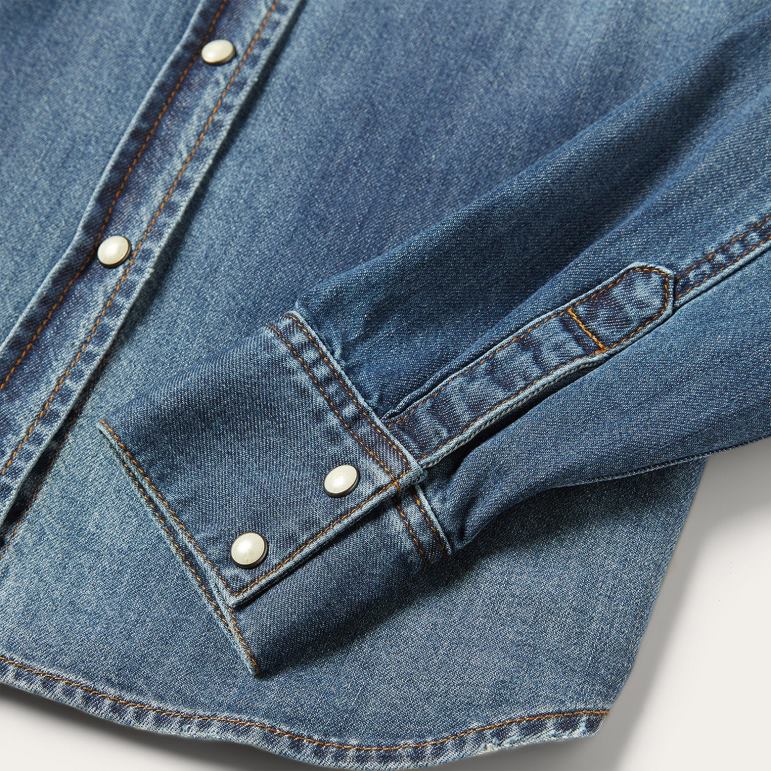 Stetson kvinnor distressed jeansskjorta LLFB430 kläder blå