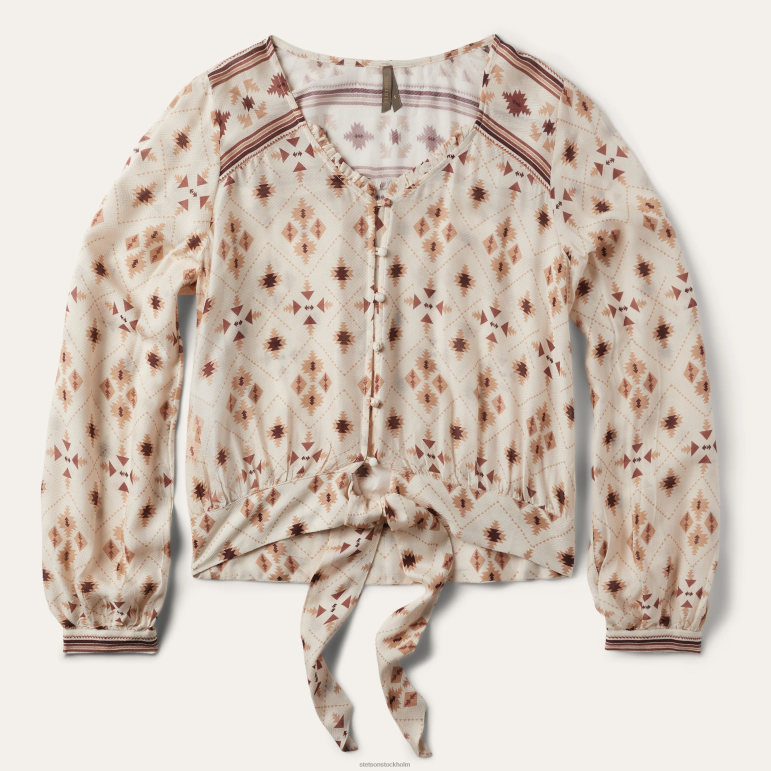 Stetson kvinnor gaucho kanttryck rayon blus med fiskben LLFB447 kläder vit