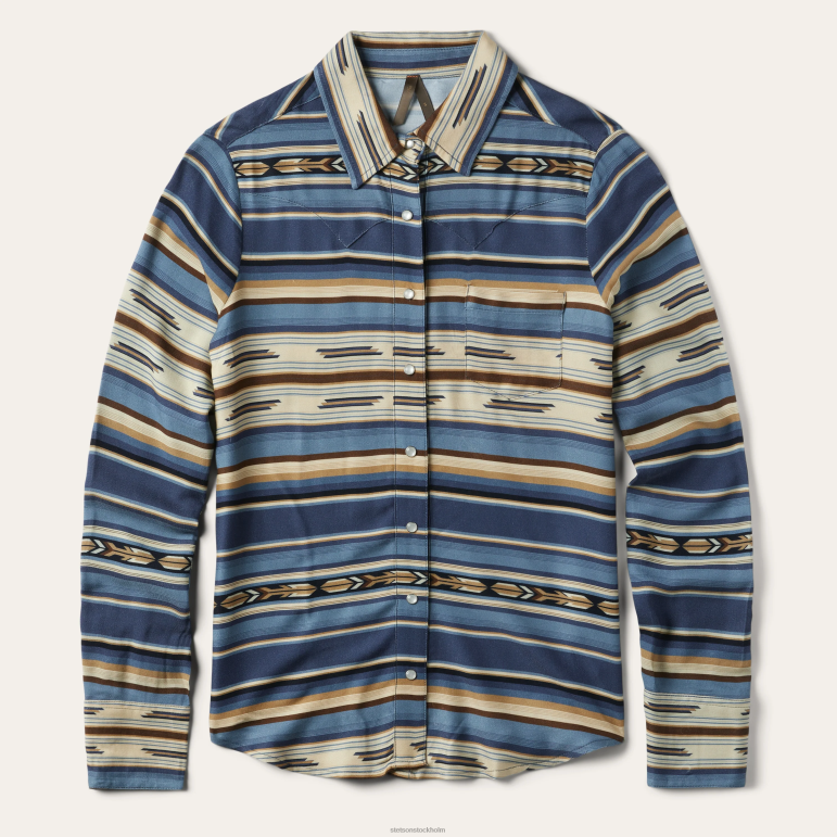 Stetson kvinnor indigo serape-tryck rayon twill blus LLFB436 kläder blå