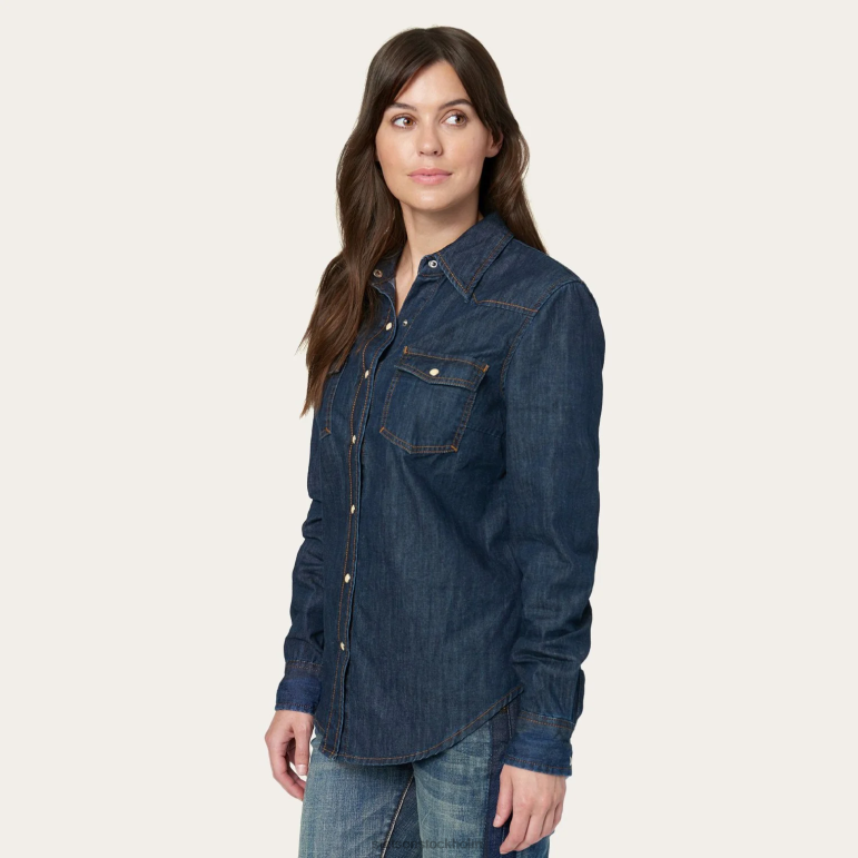 Stetson kvinnor klassisk västernskjorta i mörk jeans LLFB478 kläder blå