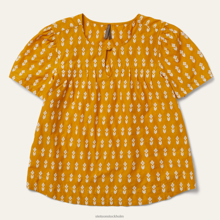 Stetson kvinnor kortärmad aztekisk blus LLFB455 kläder gul