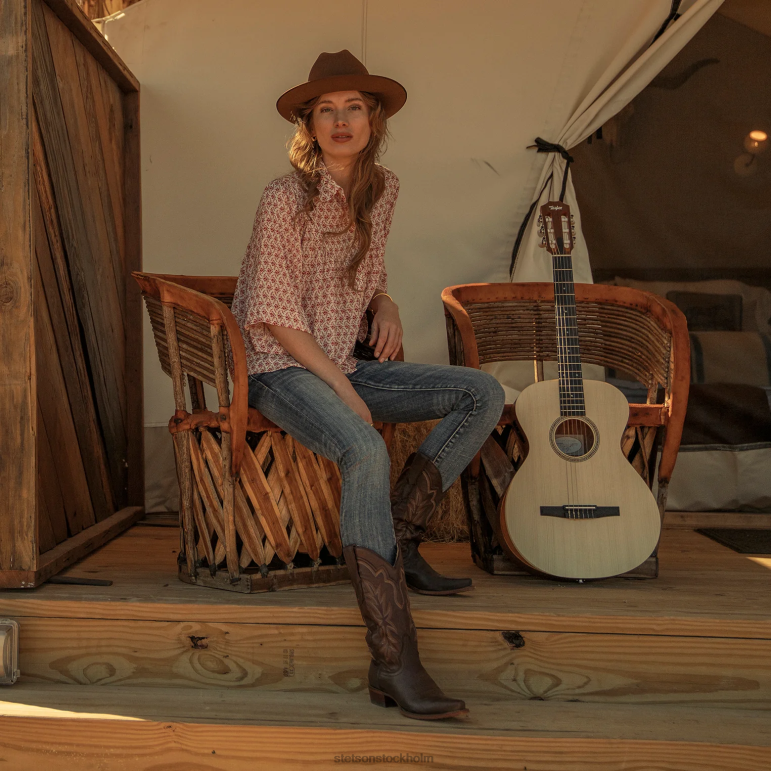 Stetson kvinnor kortärmad stugblommig blus LLFB460 kläder röd