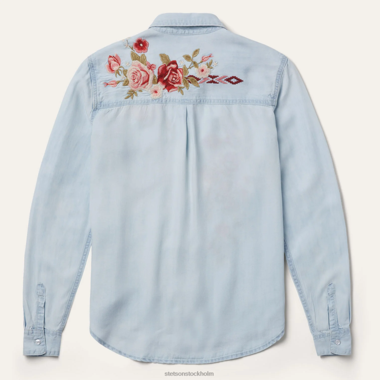Stetson kvinnor långärmad broderad blus LLFB463 kläder blå