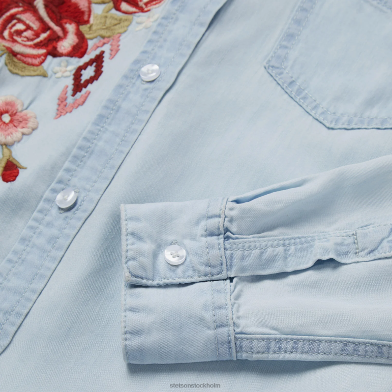 Stetson kvinnor långärmad broderad blus LLFB463 kläder blå