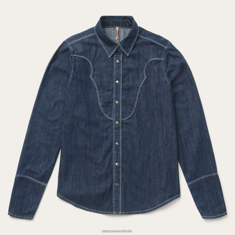 Stetson kvinnor mörk denim vintage västernskjorta LLFB466 kläder blå