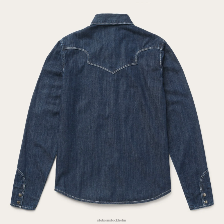 Stetson kvinnor mörk denim vintage västernskjorta LLFB466 kläder blå