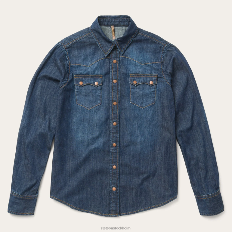 Stetson kvinnor mörk jeansskjorta framtill LLFB480 kläder blå