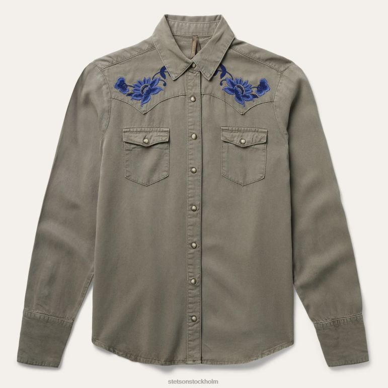 Stetson kvinnor oliv lyocell västernblus i twill LLFB444 kläder grön
