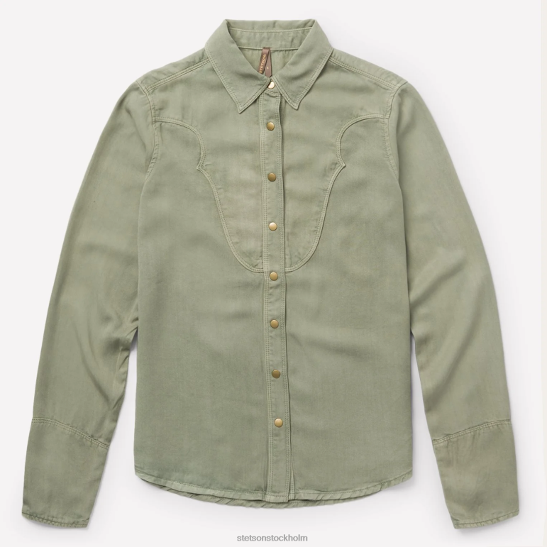 Stetson kvinnor oliv twill västernskjorta framtill LLFB479 kläder grön