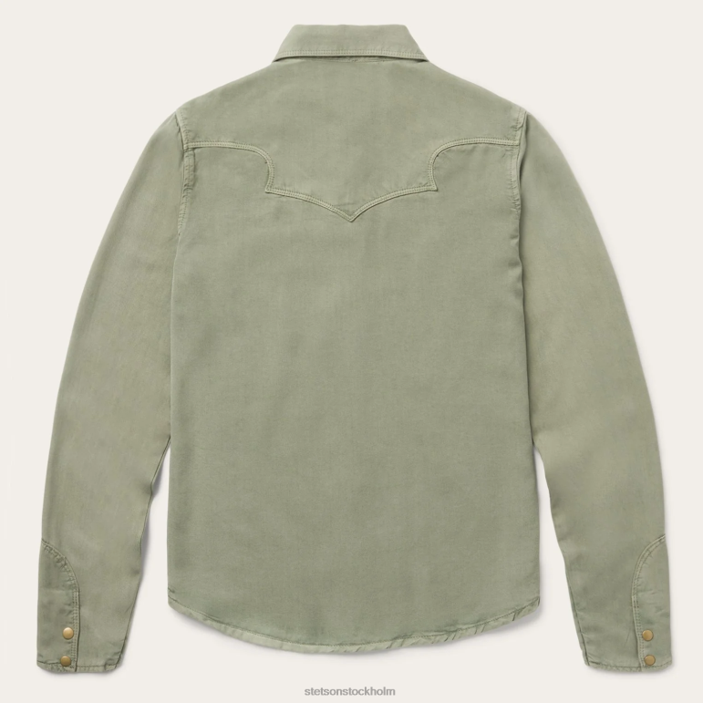 Stetson kvinnor oliv twill västernskjorta framtill LLFB479 kläder grön