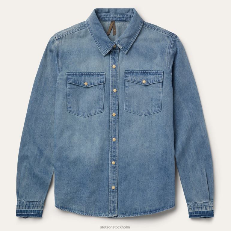 Stetson kvinnor skjorta i denim med snäppning framtill i lös passform LLFB437 kläder blå