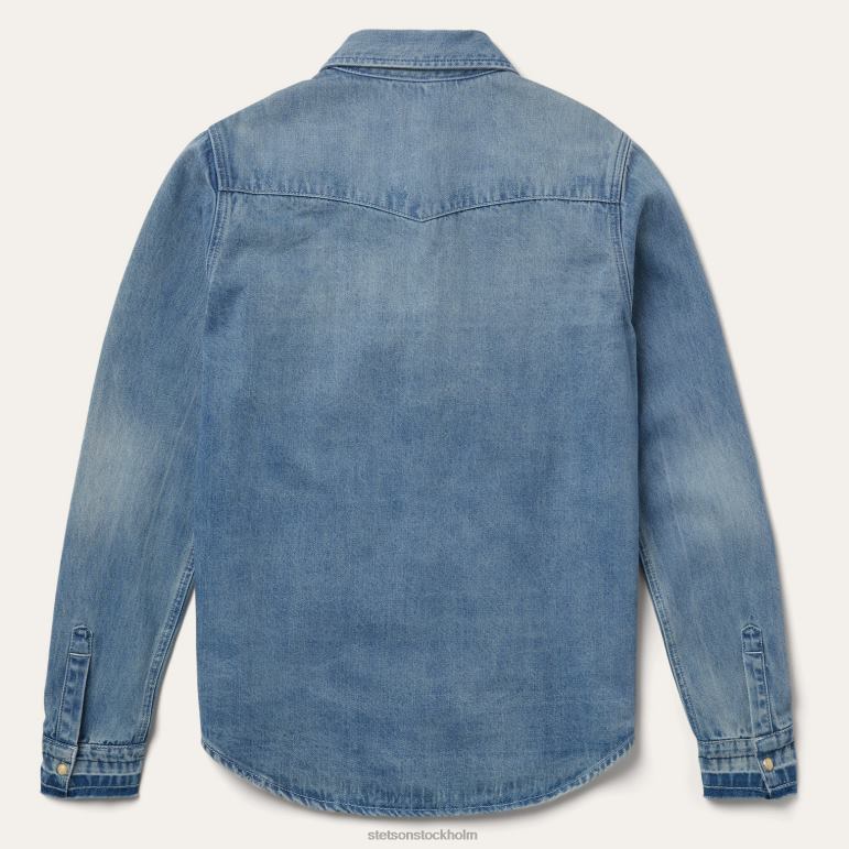 Stetson kvinnor skjorta i denim med snäppning framtill i lös passform LLFB437 kläder blå