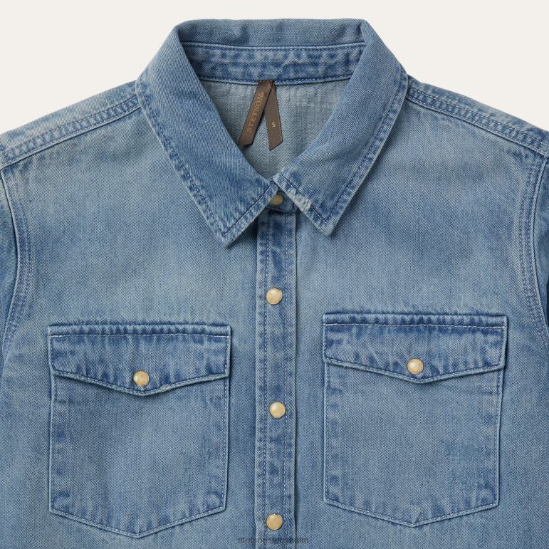 Stetson kvinnor skjorta i denim med snäppning framtill i lös passform LLFB437 kläder blå