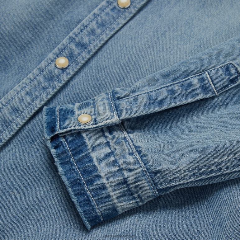 Stetson kvinnor skjorta i denim med snäppning framtill i lös passform LLFB437 kläder blå
