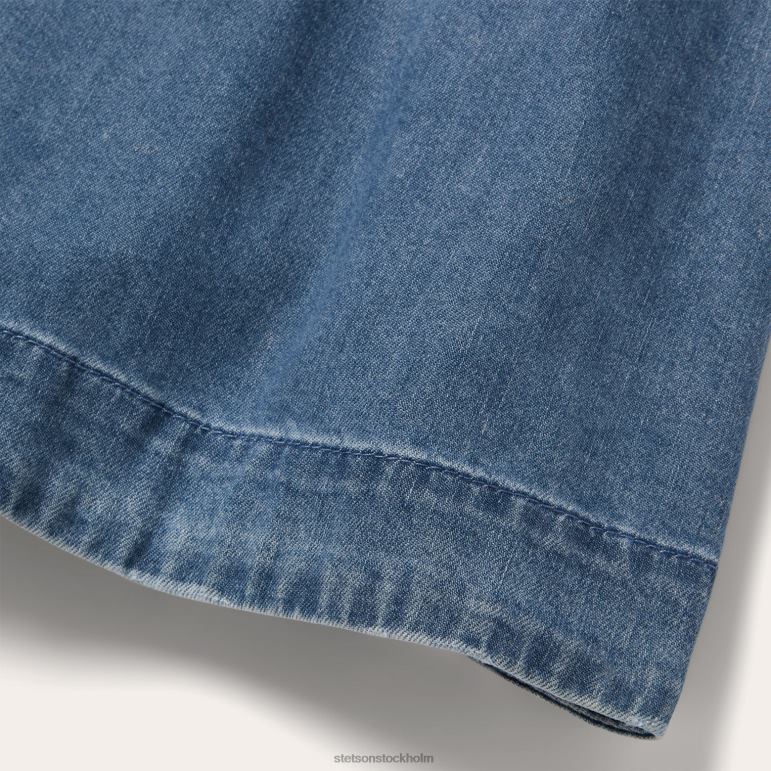 Stetson kvinnor skjortklänning i jeansknapp fram LLFB443 kläder blå