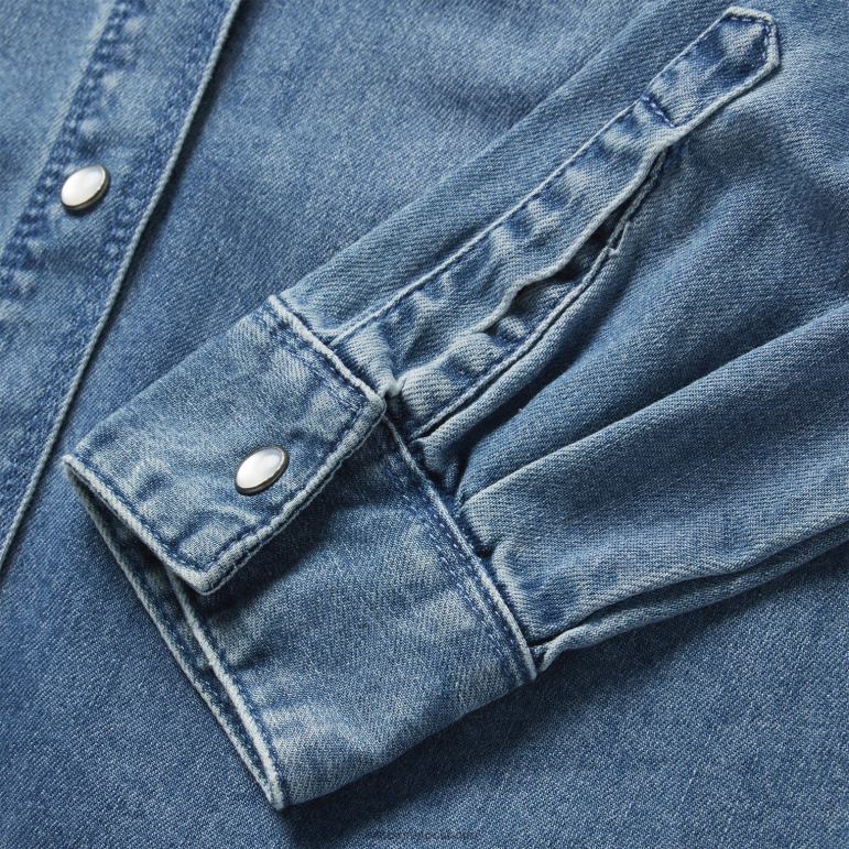 Stetson kvinnor skjortklänning i jeansknapp fram LLFB443 kläder blå