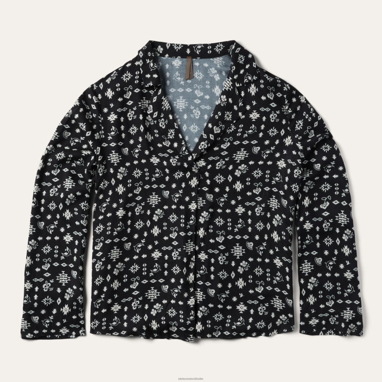 Stetson kvinnor sydvästra ditzy tryck rayon twill blus LLFB442 kläder svart
