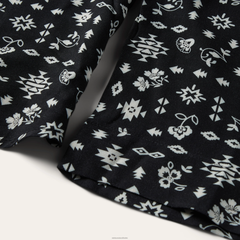 Stetson kvinnor sydvästra ditzy tryck rayon twill blus LLFB442 kläder svart