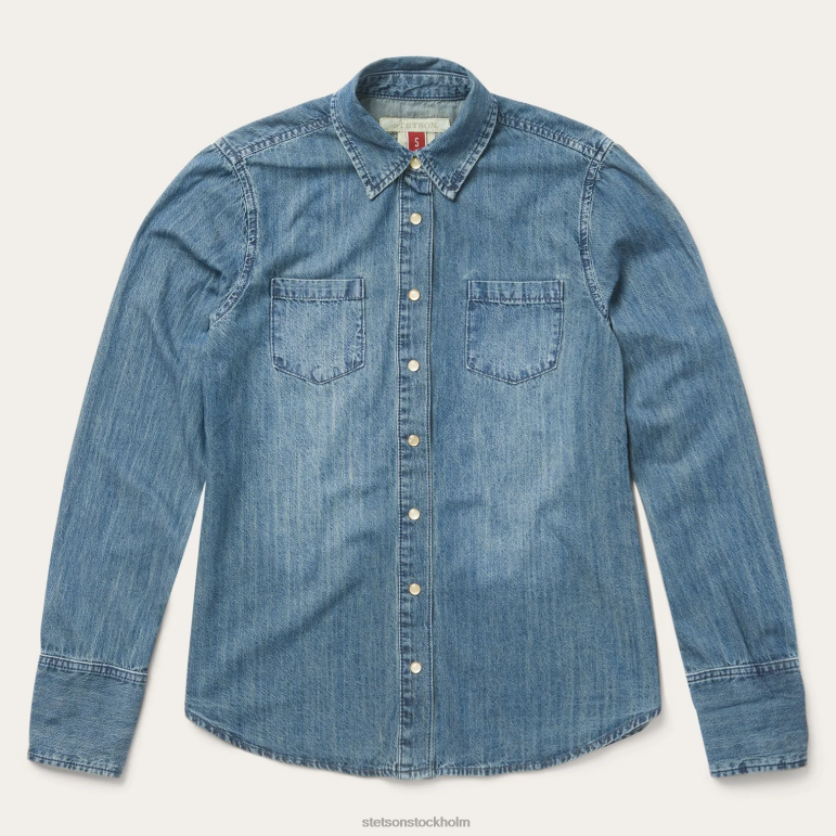 Stetson kvinnor västernskjorta framtill i jeans LLFB465 kläder blå