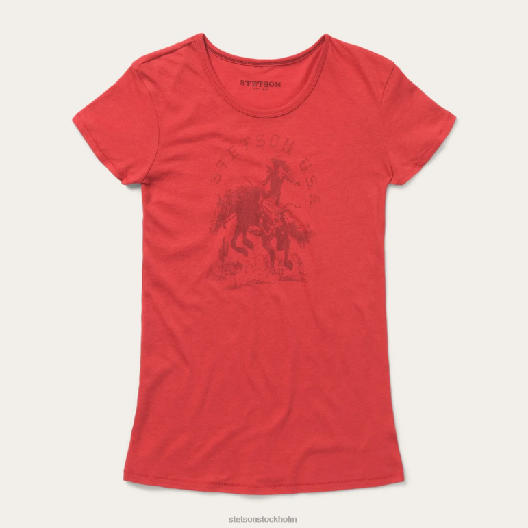 Stetson kvinnor cowgirl grafisk t-shirt LLFB469 kläder röd