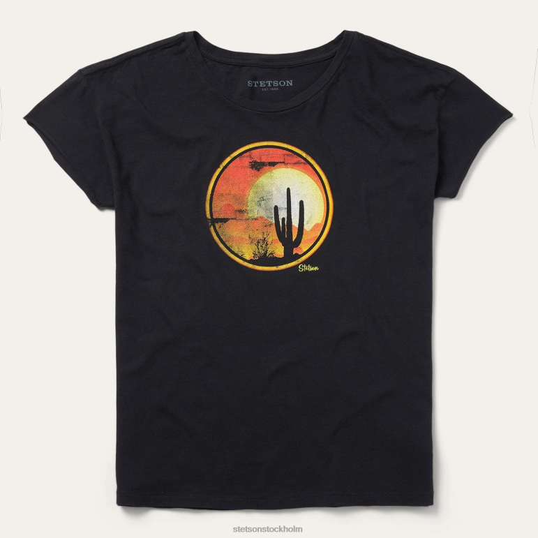 Stetson kvinnor solnedgång saguaro grafisk t-shirt LLFB467 kläder svart