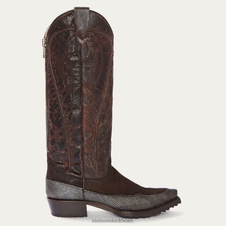 Stetson kvinnor dakota mocka & teju cowboystövel LLFB252 Skodon brun