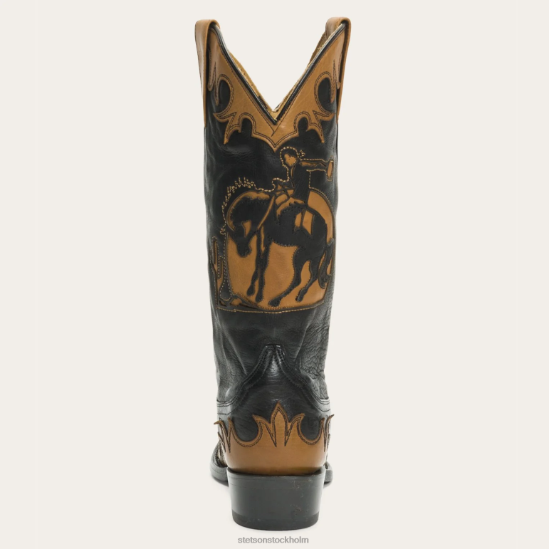 Stetson kvinnor faye cowgirl & hästunderlägg läderstövel LLFB260 Skodon svart