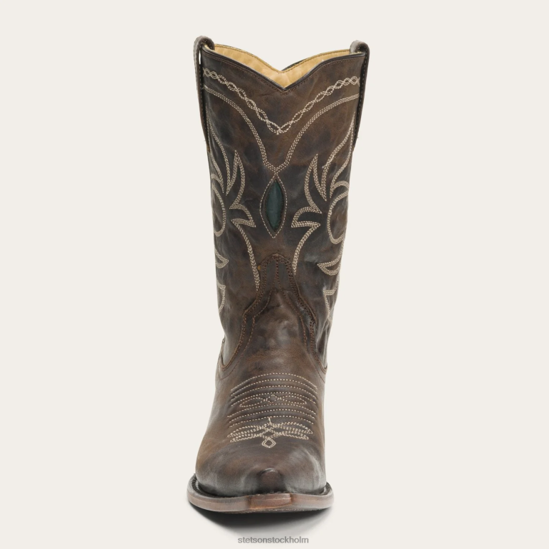 Stetson kvinnor iris broderad känga på mitten av vaden LLFB264 Skodon brun