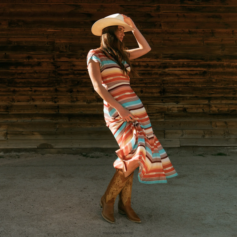 Stetson kvinnor jules handbearbetad läderstövel LLFB248 Skodon brun