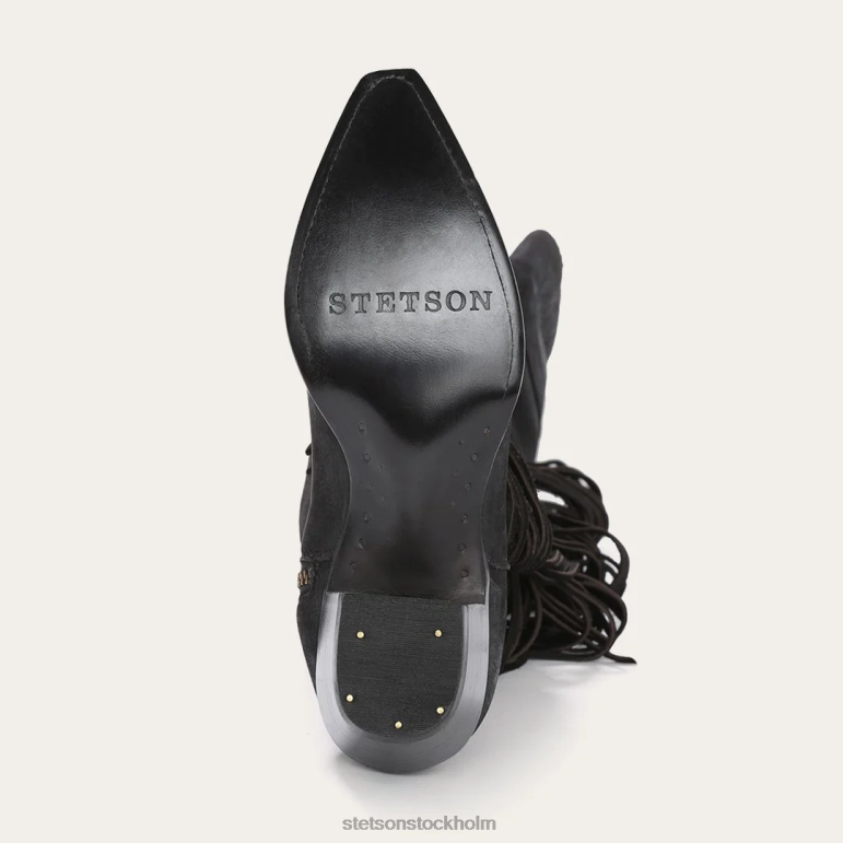 Stetson kvinnor läderkänga med fransar över knäet LLFB266 Skodon svart