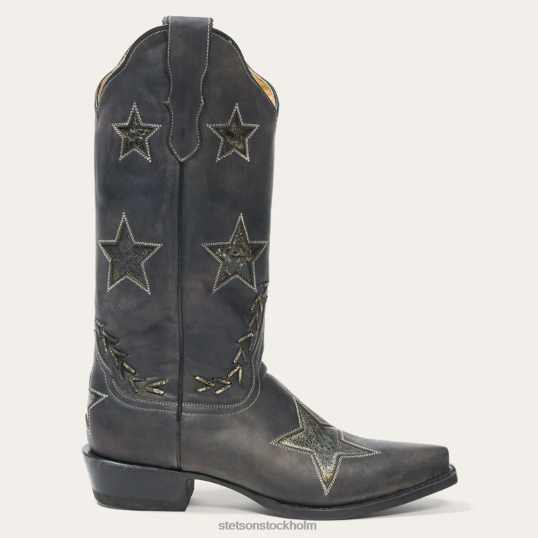 Stetson kvinnor stjärna nödställd cowboy boot LLFB251 Skodon svart