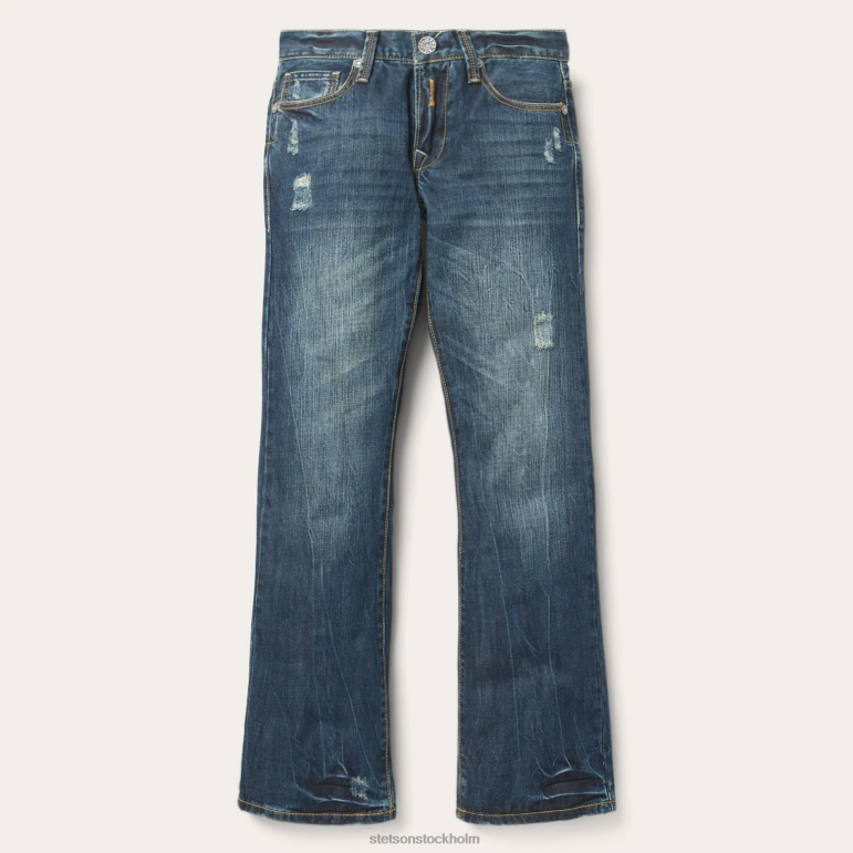 Stetson män 1014 fit förstörda mörka jeans LLFB388 kläder blå