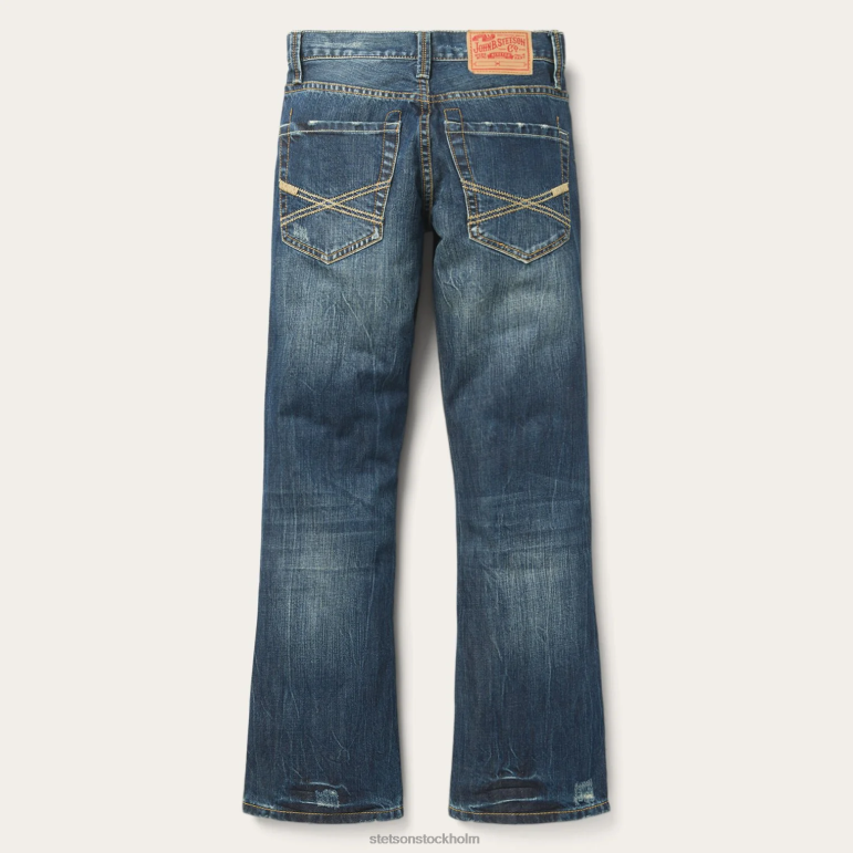 Stetson män 1014 fit förstörda mörka jeans LLFB388 kläder blå