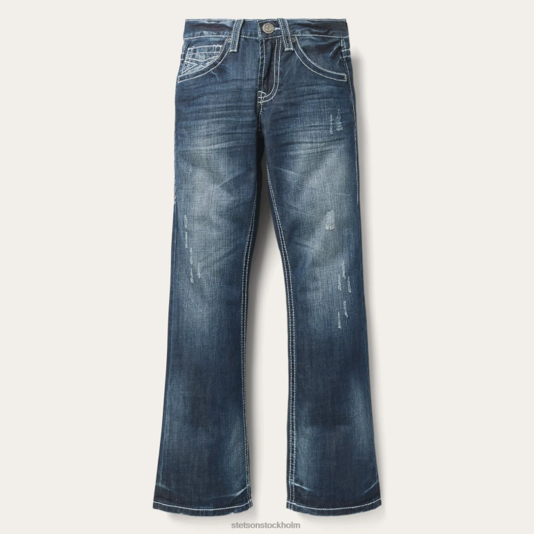Stetson män 1014 passform förstörda medium tvättade jeans LLFB387 kläder blå