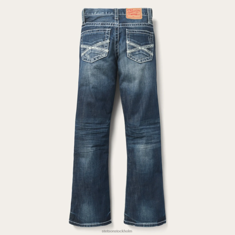 Stetson män 1014 passform förstörda medium tvättade jeans LLFB387 kläder blå