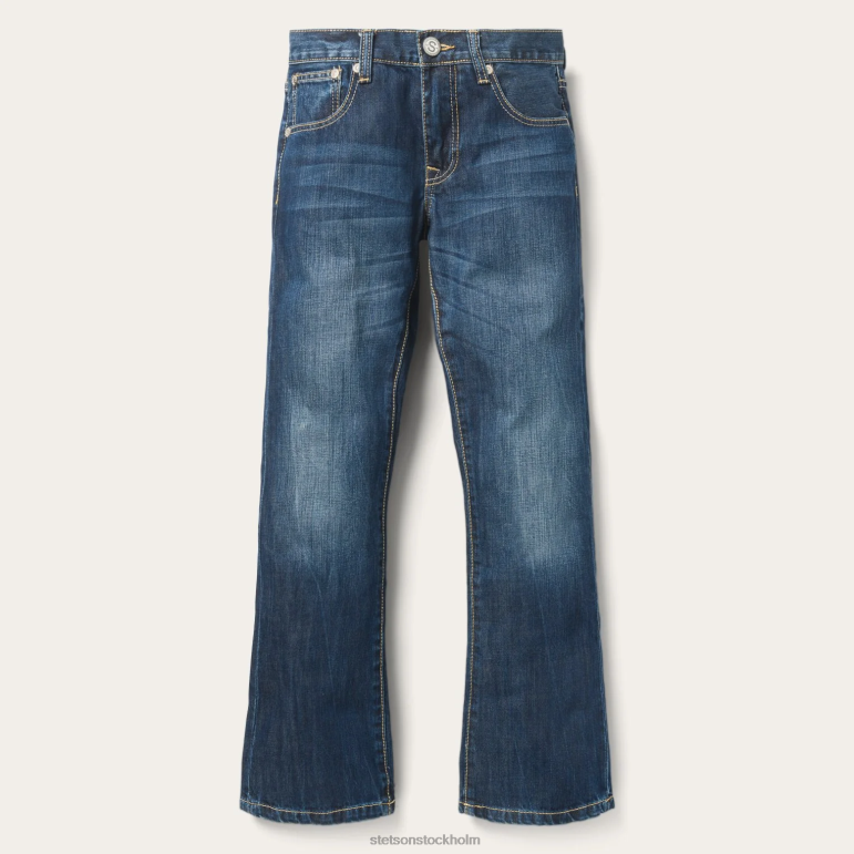 Stetson män 1014 passform semi-destructed wash jeans LLFB386 kläder blå