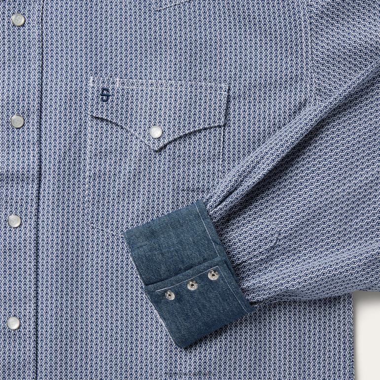 Stetson män deco västernskjorta med geotryck LLFB327 kläder blå