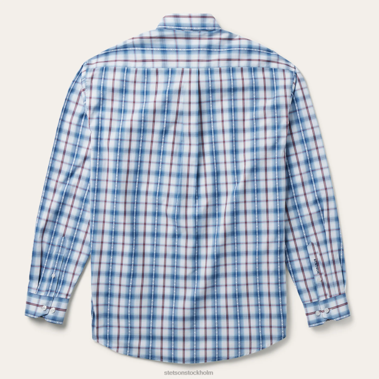 Stetson män diamant dobby rutig skjorta LLFB375 kläder blå